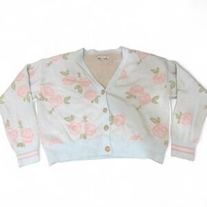 Celebrity Pink Floral Oversized Cardigan, Blue & Pink Rose Pattern, Size XXL